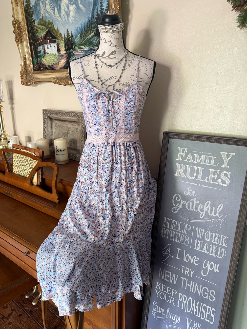 Vintage-Inspired Floral High Low Dress | Romantic Cottagecore Midi Smocked Dress - Picture 2 of 8